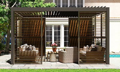 Pergola grand format avec persiennes ton bois
